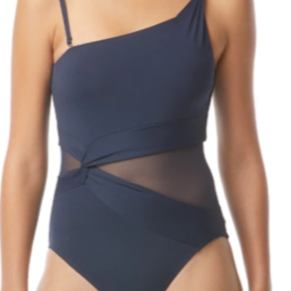 Michael Kors One Shoulder Mesh One Piece Swimsuit Size 12 - Picture 3 of 10